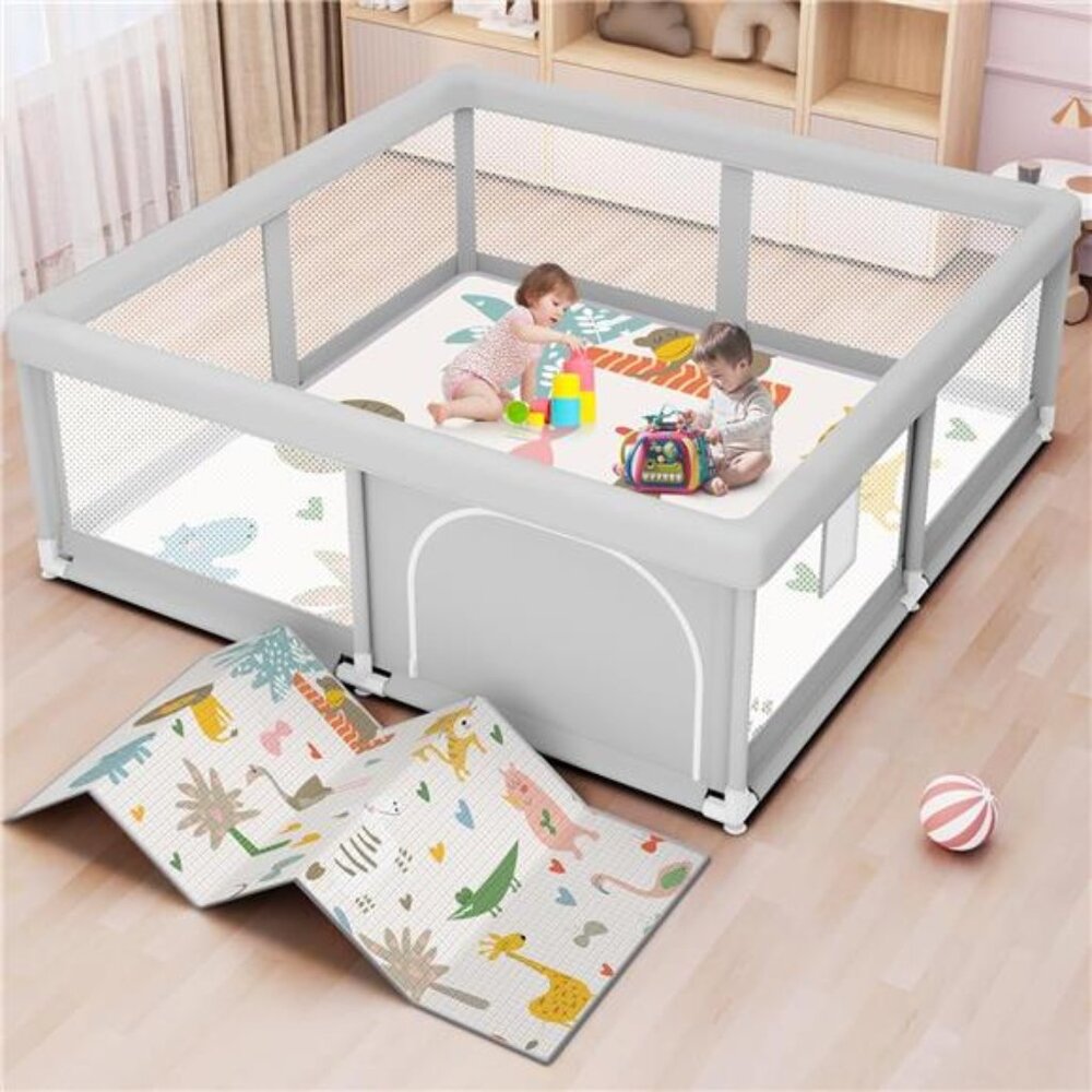 Baby Playpen with Mat 50x50 Inch, Play Pen for Babies and Toddlers with Gate